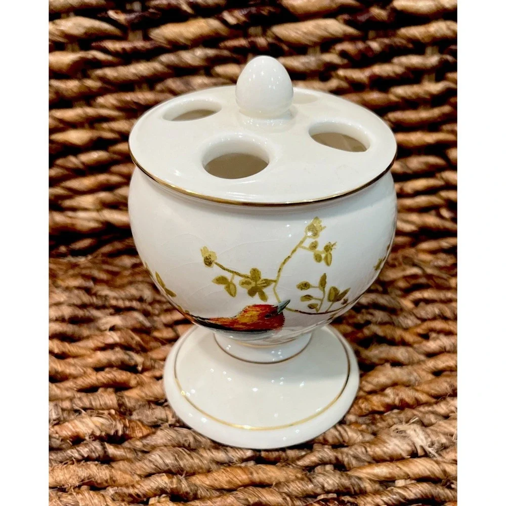 Gilded Birds 3 pc Bathroom Set Soap Dish Lotion Dispenser Toothbrush Holder NWT!